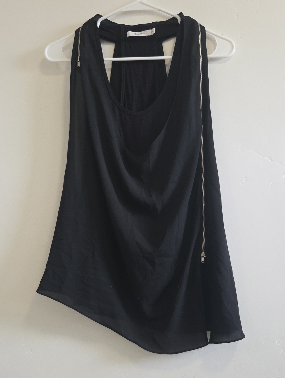 Bailey 44 Sleeveless Black Draped Tank Top with Zip Detail